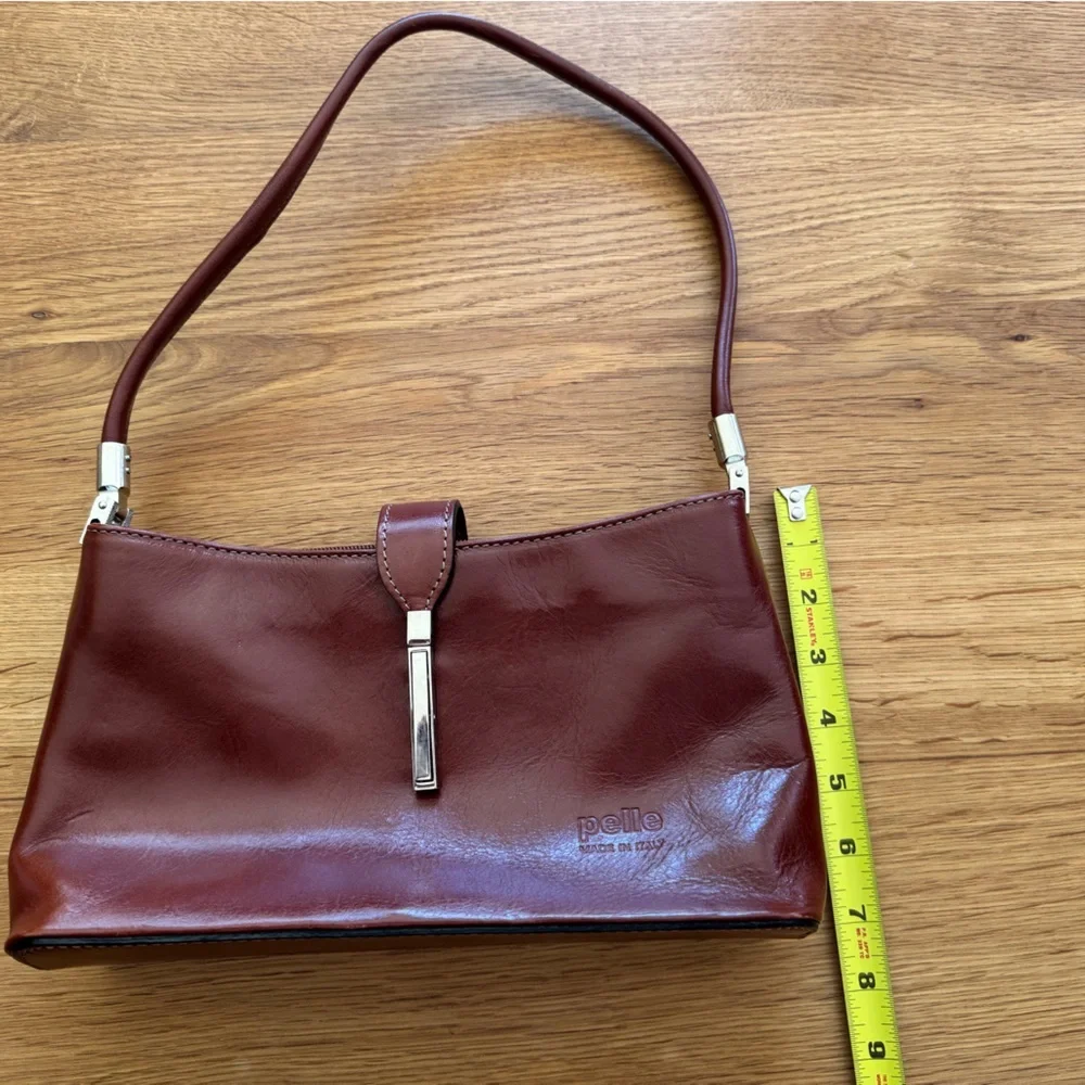 Pelle Made in Italy Brown Leather Baguette Shoulder Bag Vintage Y2K - Picture 8 of 10